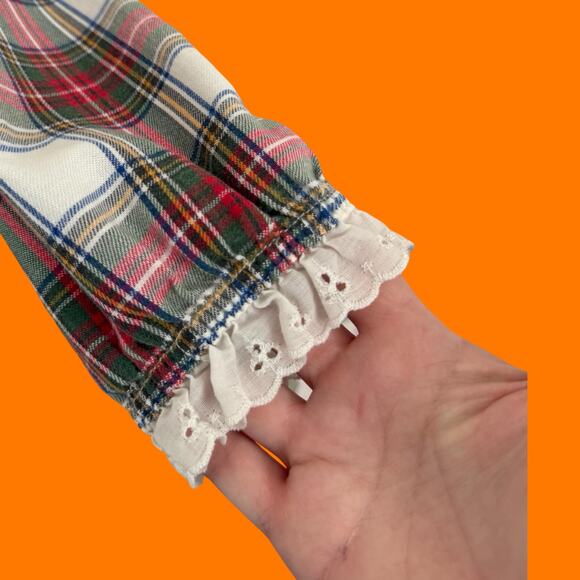 80's 90's vintage tartan plaid Christmas night gown pjs OSFM l.l. bean by lanz - Picture 3 of 11